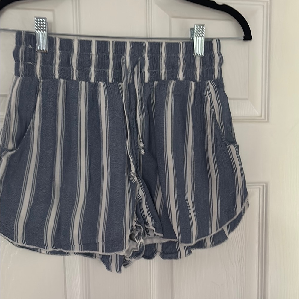Hollister High Waist Blue and White Striped Shorts